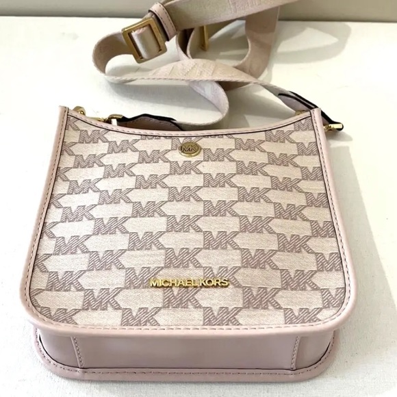 New Michael Kors Briley Small Messenger Crossbody Logo Jacquard Powder Blush - Picture 5 of 6
